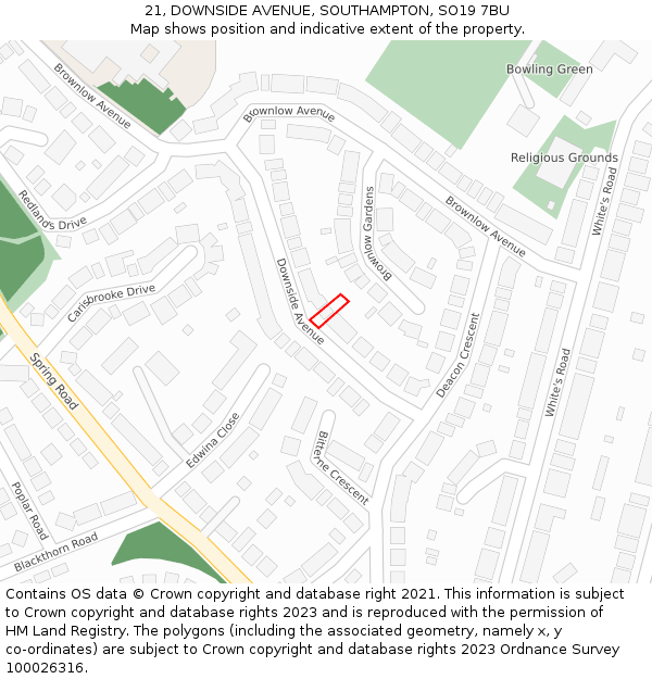 21, DOWNSIDE AVENUE, SOUTHAMPTON, SO19 7BU: Location map and indicative extent of plot