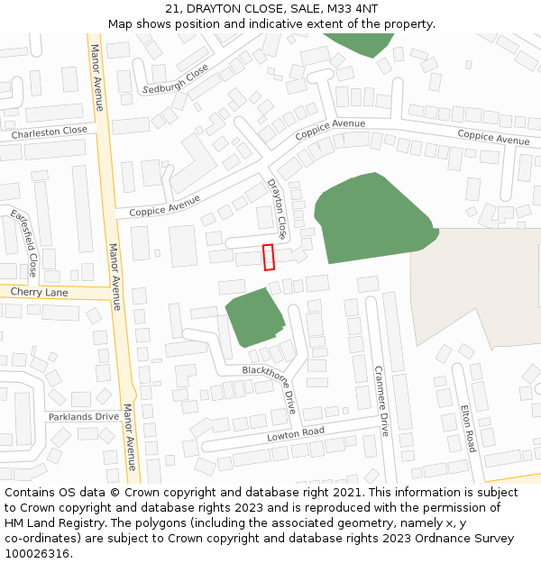 21, DRAYTON CLOSE, SALE, M33 4NT: Location map and indicative extent of plot