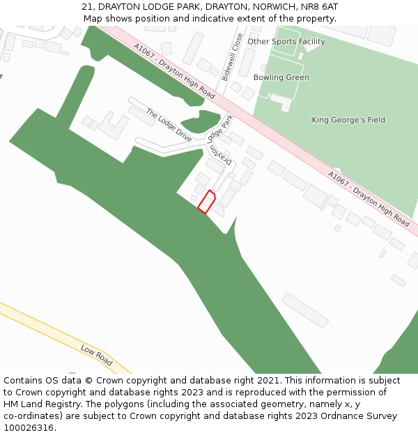 21, DRAYTON LODGE PARK, DRAYTON, NORWICH, NR8 6AT: Location map and indicative extent of plot
