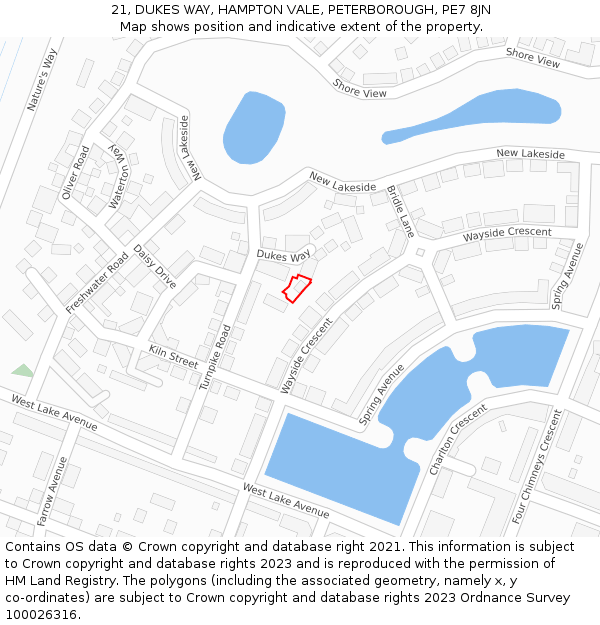 21, DUKES WAY, HAMPTON VALE, PETERBOROUGH, PE7 8JN: Location map and indicative extent of plot