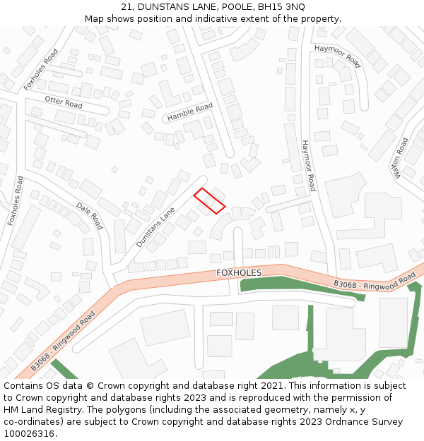 21, DUNSTANS LANE, POOLE, BH15 3NQ: Location map and indicative extent of plot