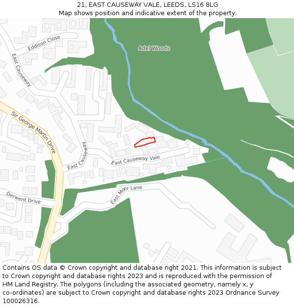 21, EAST CAUSEWAY VALE, LEEDS, LS16 8LG: Location map and indicative extent of plot