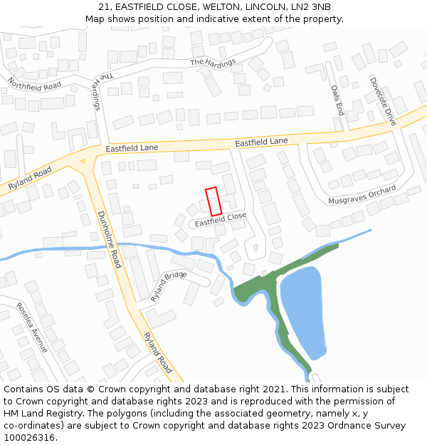 21, EASTFIELD CLOSE, WELTON, LINCOLN, LN2 3NB: Location map and indicative extent of plot