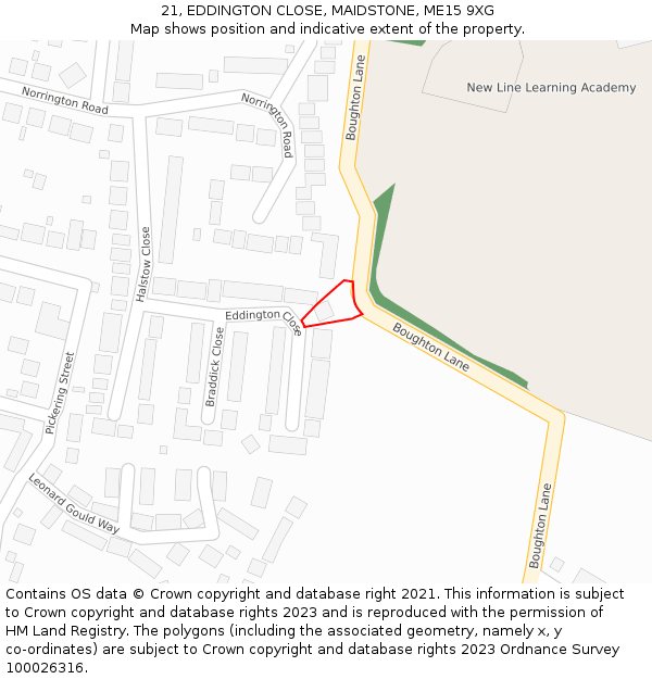 21, EDDINGTON CLOSE, MAIDSTONE, ME15 9XG: Location map and indicative extent of plot