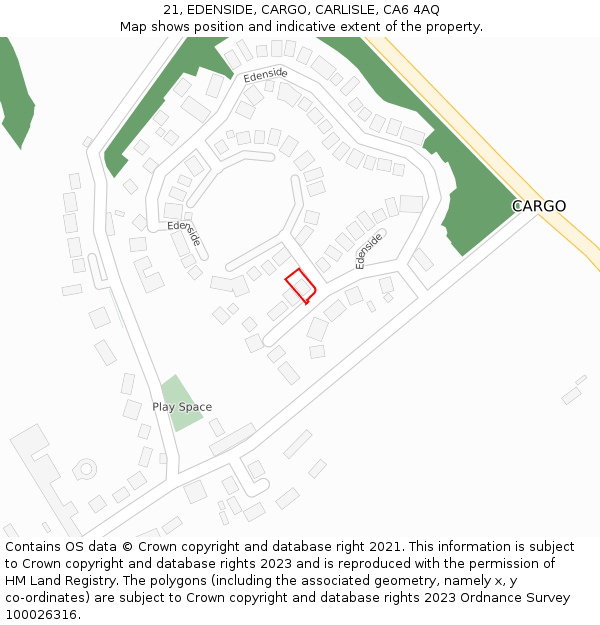21, EDENSIDE, CARGO, CARLISLE, CA6 4AQ: Location map and indicative extent of plot