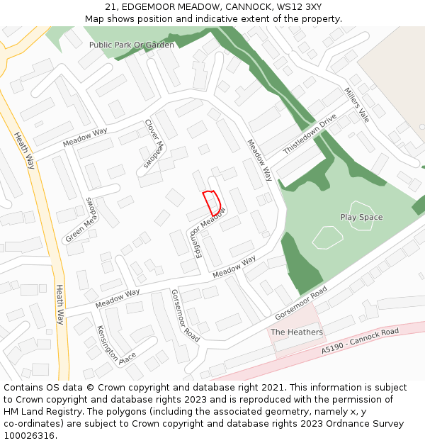 21, EDGEMOOR MEADOW, CANNOCK, WS12 3XY: Location map and indicative extent of plot