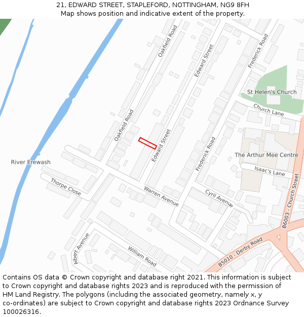 21, EDWARD STREET, STAPLEFORD, NOTTINGHAM, NG9 8FH: Location map and indicative extent of plot
