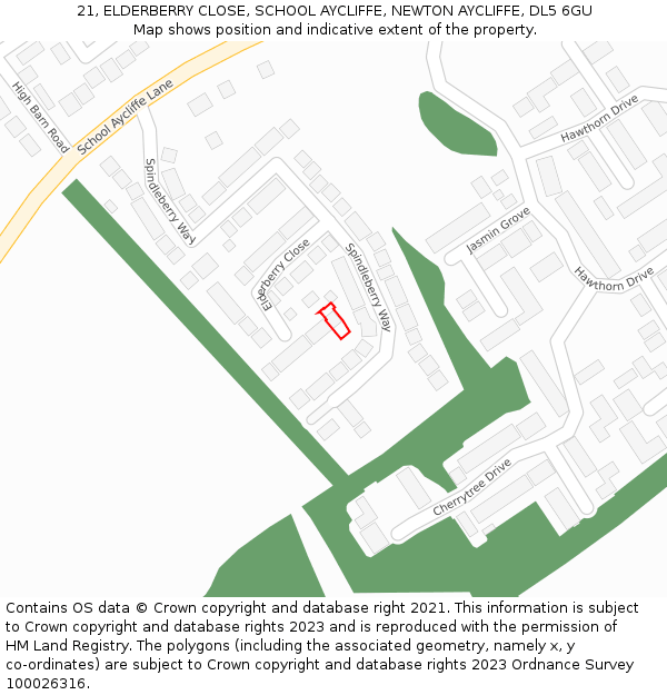 21, ELDERBERRY CLOSE, SCHOOL AYCLIFFE, NEWTON AYCLIFFE, DL5 6GU: Location map and indicative extent of plot