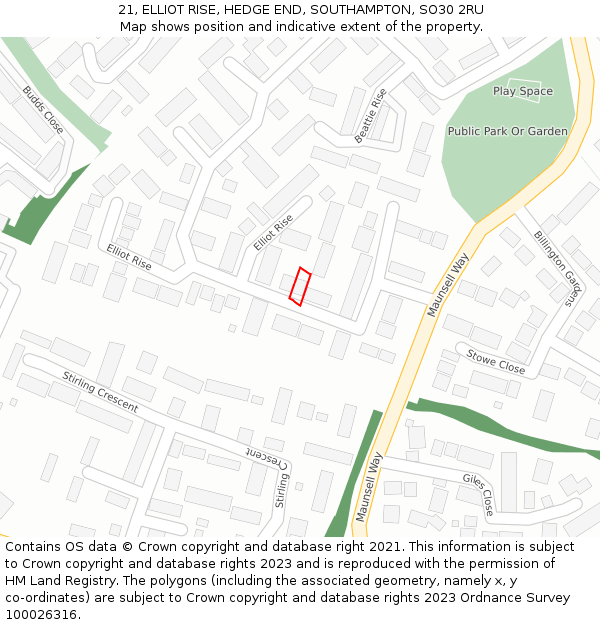 21, ELLIOT RISE, HEDGE END, SOUTHAMPTON, SO30 2RU: Location map and indicative extent of plot