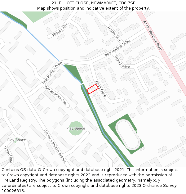 21, ELLIOTT CLOSE, NEWMARKET, CB8 7SE: Location map and indicative extent of plot