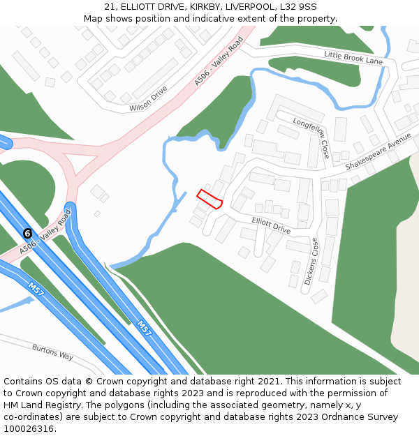 21, ELLIOTT DRIVE, KIRKBY, LIVERPOOL, L32 9SS: Location map and indicative extent of plot