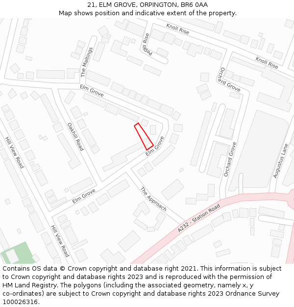 21, ELM GROVE, ORPINGTON, BR6 0AA: Location map and indicative extent of plot