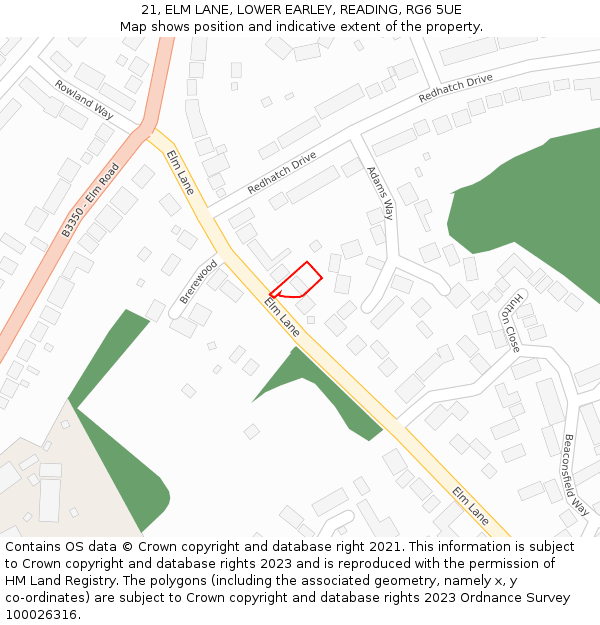 21, ELM LANE, LOWER EARLEY, READING, RG6 5UE: Location map and indicative extent of plot
