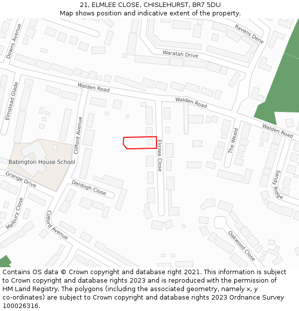 21, ELMLEE CLOSE, CHISLEHURST, BR7 5DU: Location map and indicative extent of plot