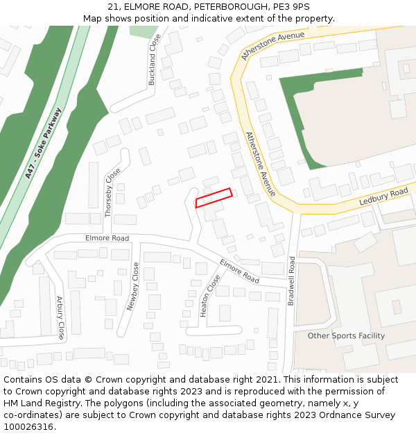 21, ELMORE ROAD, PETERBOROUGH, PE3 9PS: Location map and indicative extent of plot