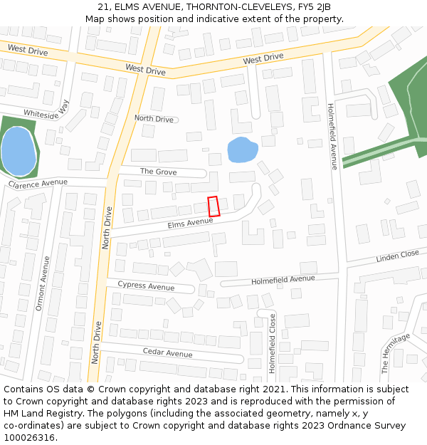 21, ELMS AVENUE, THORNTON-CLEVELEYS, FY5 2JB: Location map and indicative extent of plot
