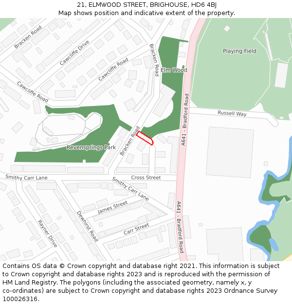 21, ELMWOOD STREET, BRIGHOUSE, HD6 4BJ: Location map and indicative extent of plot
