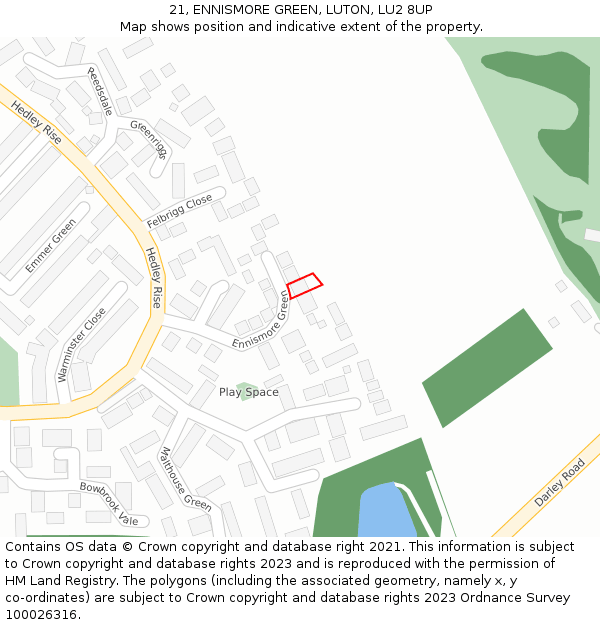 21, ENNISMORE GREEN, LUTON, LU2 8UP: Location map and indicative extent of plot