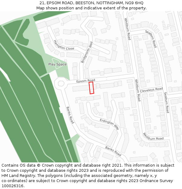 21, EPSOM ROAD, BEESTON, NOTTINGHAM, NG9 6HQ: Location map and indicative extent of plot