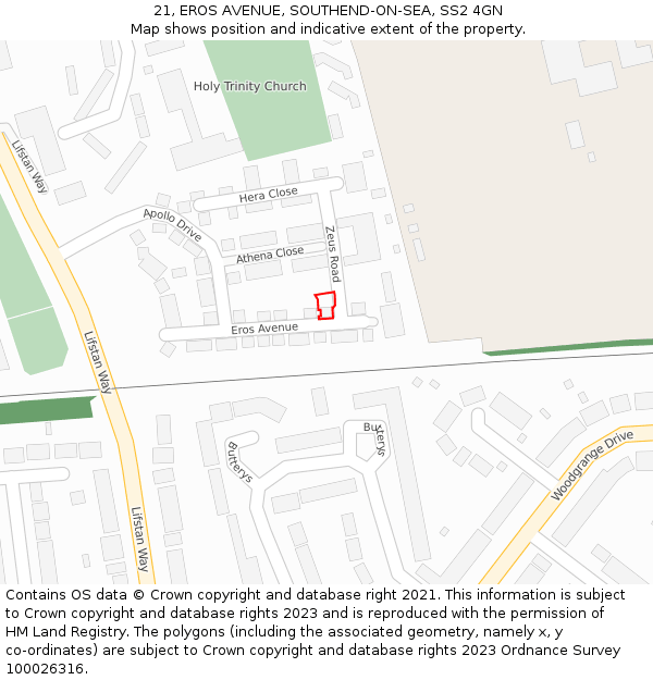 21, EROS AVENUE, SOUTHEND-ON-SEA, SS2 4GN: Location map and indicative extent of plot
