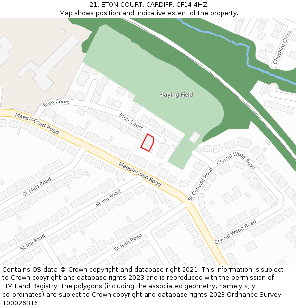 21, ETON COURT, CARDIFF, CF14 4HZ: Location map and indicative extent of plot