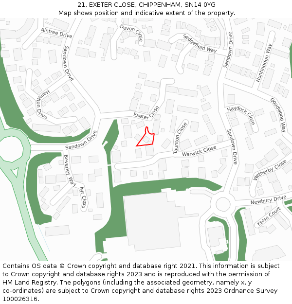 21, EXETER CLOSE, CHIPPENHAM, SN14 0YG: Location map and indicative extent of plot