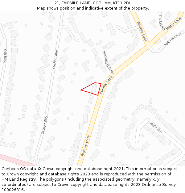 21, FAIRMILE LANE, COBHAM, KT11 2DL: Location map and indicative extent of plot