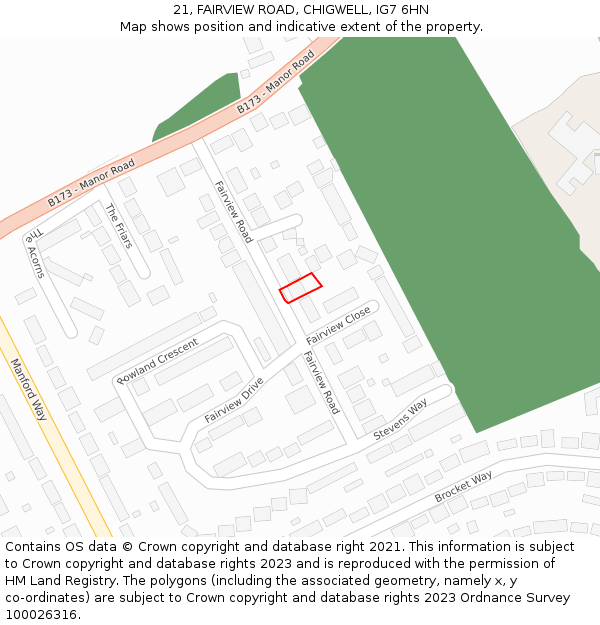 21, FAIRVIEW ROAD, CHIGWELL, IG7 6HN: Location map and indicative extent of plot
