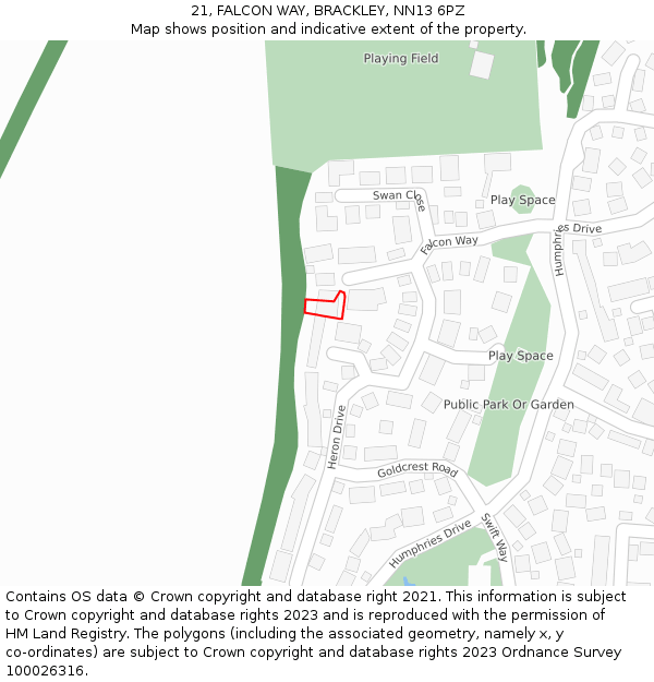 21, FALCON WAY, BRACKLEY, NN13 6PZ: Location map and indicative extent of plot