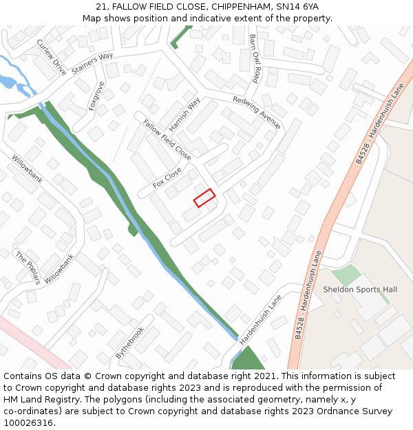 21, FALLOW FIELD CLOSE, CHIPPENHAM, SN14 6YA: Location map and indicative extent of plot