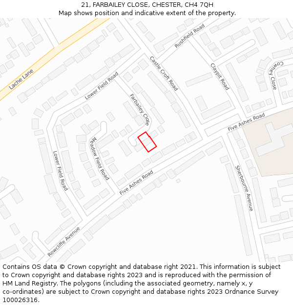 21, FARBAILEY CLOSE, CHESTER, CH4 7QH: Location map and indicative extent of plot