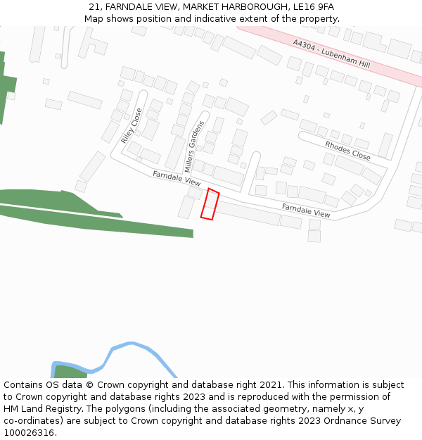 21, FARNDALE VIEW, MARKET HARBOROUGH, LE16 9FA: Location map and indicative extent of plot