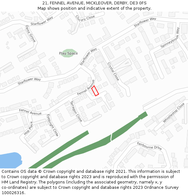 21, FENNEL AVENUE, MICKLEOVER, DERBY, DE3 0FS: Location map and indicative extent of plot