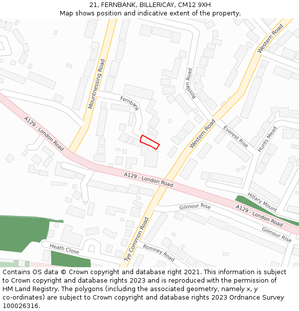 21, FERNBANK, BILLERICAY, CM12 9XH: Location map and indicative extent of plot