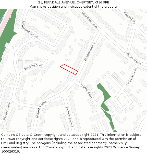 21, FERNDALE AVENUE, CHERTSEY, KT16 9RB: Location map and indicative extent of plot