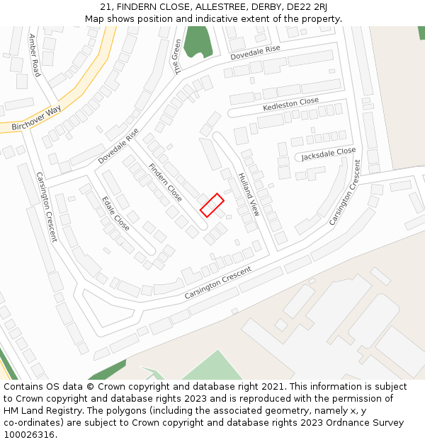 21, FINDERN CLOSE, ALLESTREE, DERBY, DE22 2RJ: Location map and indicative extent of plot