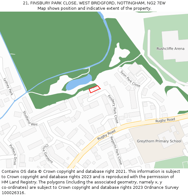 21, FINSBURY PARK CLOSE, WEST BRIDGFORD, NOTTINGHAM, NG2 7EW: Location map and indicative extent of plot