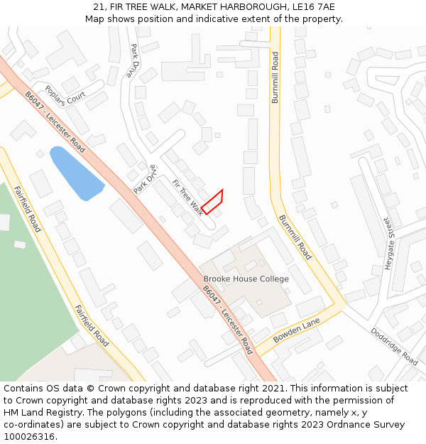 21, FIR TREE WALK, MARKET HARBOROUGH, LE16 7AE: Location map and indicative extent of plot