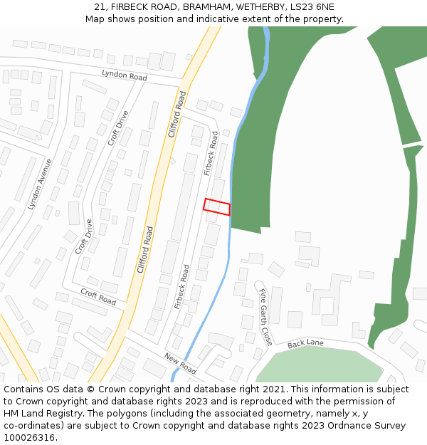 21, FIRBECK ROAD, BRAMHAM, WETHERBY, LS23 6NE: Location map and indicative extent of plot