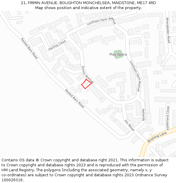 21, FIRMIN AVENUE, BOUGHTON MONCHELSEA, MAIDSTONE, ME17 4RD: Location map and indicative extent of plot