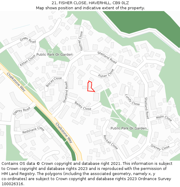 21, FISHER CLOSE, HAVERHILL, CB9 0LZ: Location map and indicative extent of plot