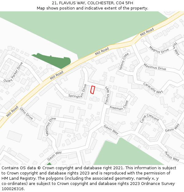 21, FLAVIUS WAY, COLCHESTER, CO4 5FH: Location map and indicative extent of plot