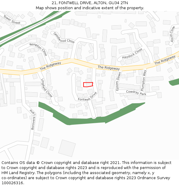 21, FONTWELL DRIVE, ALTON, GU34 2TN: Location map and indicative extent of plot