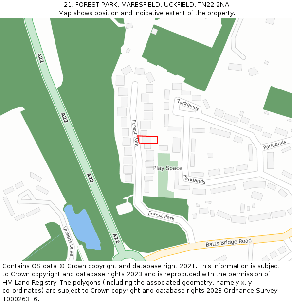 21, FOREST PARK, MARESFIELD, UCKFIELD, TN22 2NA: Location map and indicative extent of plot