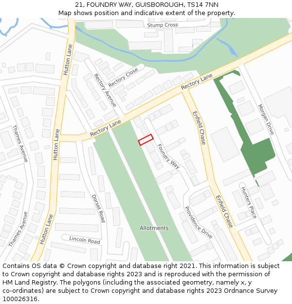 21, FOUNDRY WAY, GUISBOROUGH, TS14 7NN: Location map and indicative extent of plot