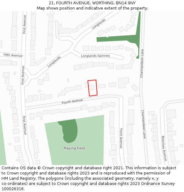 21, FOURTH AVENUE, WORTHING, BN14 9NY: Location map and indicative extent of plot
