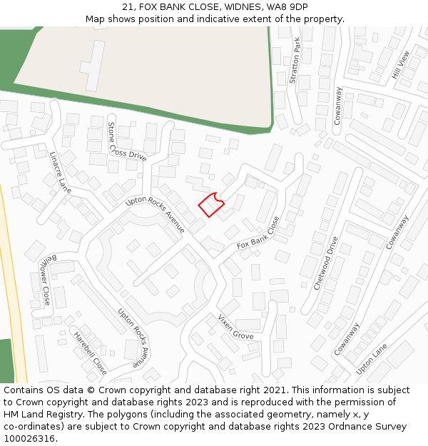21, FOX BANK CLOSE, WIDNES, WA8 9DP: Location map and indicative extent of plot