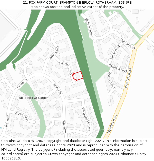 21, FOX FARM COURT, BRAMPTON BIERLOW, ROTHERHAM, S63 6FE: Location map and indicative extent of plot
