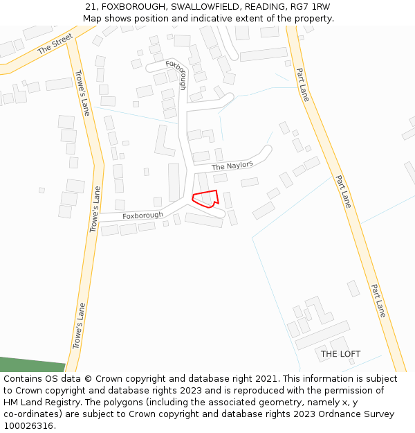 21, FOXBOROUGH, SWALLOWFIELD, READING, RG7 1RW: Location map and indicative extent of plot
