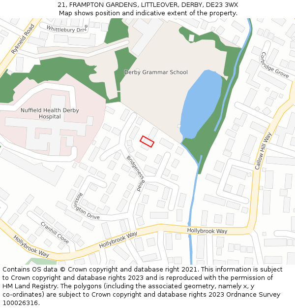 21, FRAMPTON GARDENS, LITTLEOVER, DERBY, DE23 3WX: Location map and indicative extent of plot